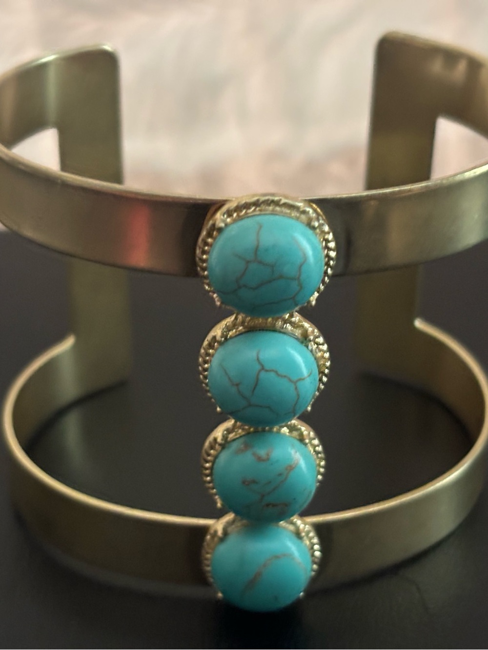Gold Cuff Bracelet with Four Turquoise Cabochons